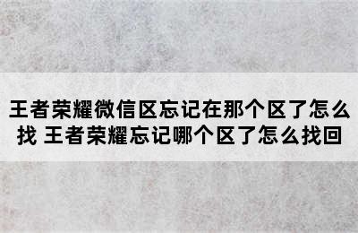 王者荣耀微信区忘记在那个区了怎么找 王者荣耀忘记哪个区了怎么找回